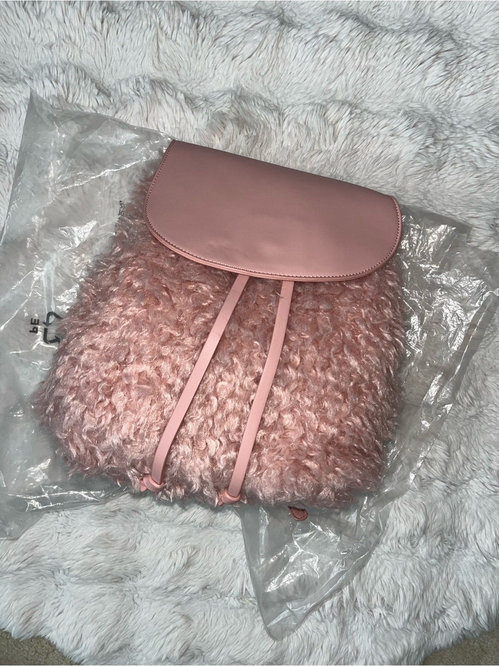 ✨NWT Blush Pink Faux Shearling Teddy Backpack Plush Sherpa Flap Bag